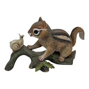 Masterpiece By Homco Vintage Porcelain Figurine ~ Chipmunk and Snail on Log - Picture 1 of 8