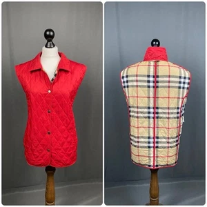 Burberry Nova Check Women's Red Quilted Vest Size L - Picture 1 of 14