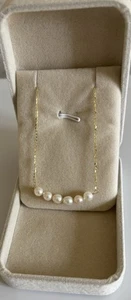 Natural Freshwater Round Pearl 18K Gold Plated Chain Necklace, Genuine Pearls UK - Picture 1 of 2