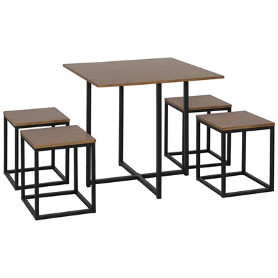 HOMCOM 5 PCS Industrial Boxy Table & Stool Set Metal Frame Cool Dining Seating - Image 1 of 4