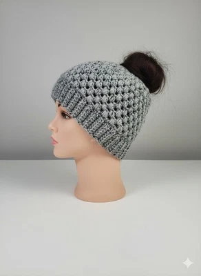 Hecho a mano EE. UU. Crochet Desordenado Bollo Sombrero Gorro Adulto Mujer Foto 1 de 4