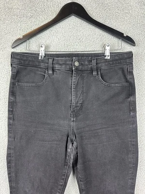 American Eagle Jeans Womens 12 Black Super Hi-Rise Jegging Dream Jean Raw Hem - Image 1 of 4