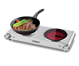 CUSIMAX 2400W Double Hot Plate Infrared Hob Dual Temp Control Stainless Steel - Picture 1 of 7
