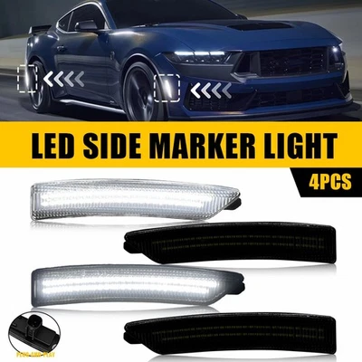 For Ford Mustang 2024-2025 Smoked Side Markers LED Lights White 4Pcs Full Set - Image 1 of 4