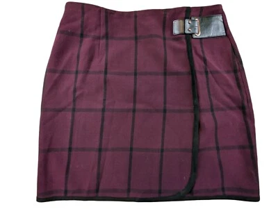Ivanka Trump Womens A-Line Wrap Skirt Plum Red Check Back Zip Casual Wear large - Image 1 of 4