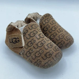 UGG BABY ROOS BOOTIES CHESTNUT BROWN SUEDE 1103511I LOGO SIZE 2/3 6-12 Months - Picture 1 of 9