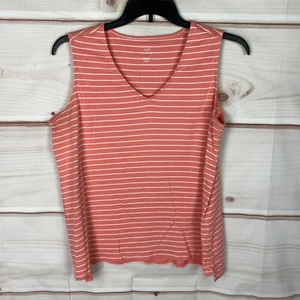 J Jill Top Womens 1X Orange White Stripe Tank V-Neck Pima Cotton Sleeveless Knit - Picture 1 of 7