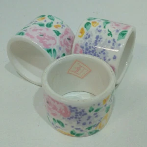 Vintage Audrey Porcelain Floral Napkin Ring set of 3 Taiwan - Picture 1 of 3