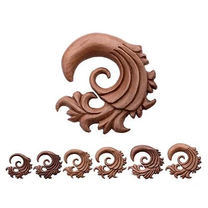 PAIR-Tapers Spiral Wood Red Saba Fancy Swirls 10mm/00 Gauge  - Picture 1 of 3