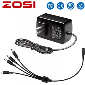 ZOSI 12V/2A Power Adapter CCTV Camera DVR Video + DC 1 to 4 Power Splitter Cable - Picture 1 of 10