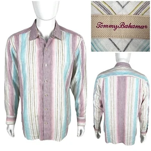Tommy Bahama Mens Large Shirt 100% Linen Long Sleeve Striped Multicolor EUC - Picture 1 of 10