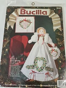Nicole 14in Doll Xmas Embroidery Kit Vtg Stamped Pillowcase Soft Toy Holly - Picture 1 of 10