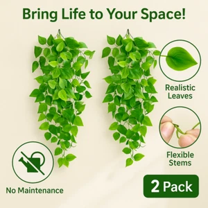 Fake Hanging Plants Vines 2PCS Artificial Ivy Garland Greenery Room Home Decor - Picture 1 of 8