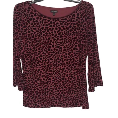Whimsigoth Velvet  Burnout Blouse Burgundy Wine Medium  Animal Print  Talbots - Image 1 of 4
