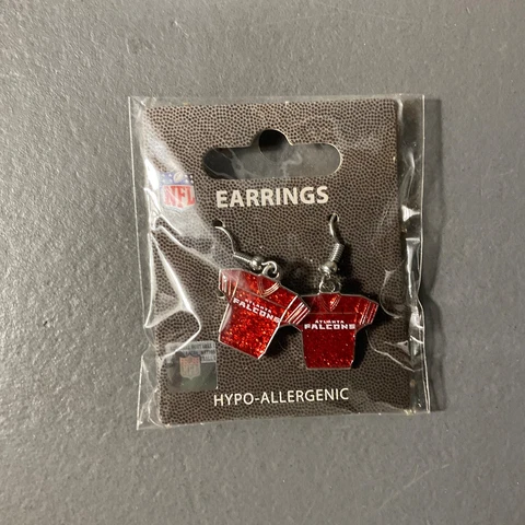 Atlanta Falcons Metal Jersey Shaped Earrings NFL Football Hypo Allergenic Red Cover