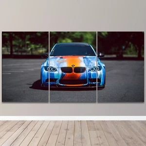 Colorful BMW Front Sprots Racing Car 3 Piece Canvas Wall Art Print Home Decor - Picture 1 of 5