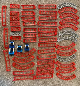 49 Lego Roller Coaster Track Pieces (Red & Gray) + 4 Roller Coaster Cars - Picture 1 of 3
