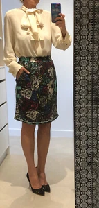 100% Auth. Lanvin PARIS Floral Print Knee Length Viscose Jersey Stretchy Skirt S - Picture 1 of 18