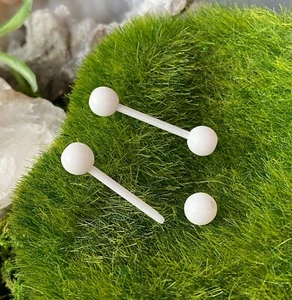 PAIR Flexible Barbell Nipple or Tongue Rings PTFE Transparent Balls NO METAL - Picture 1 of 10