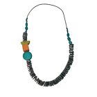 Wooden Beaded Statement Necklace Blue Green Orange Excellent Clean Condition 