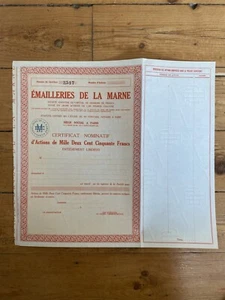 Aktienzertifikat: EMAILLERIES DE LA MARNE (51) (O) - Bild 1 von 1
