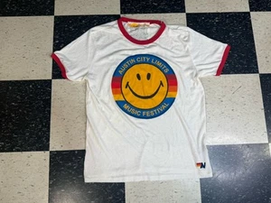 Aviator Nation Auction City Limits 2021 Ringer Smiley T-Shirt Men's Size L - Picture 1 of 6