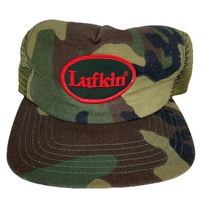 Gorra de camionero vintage camuflada espalda a presión verde años 80 90 EE. UU. Parche Lufkin espuma militar Foto 1 de 4