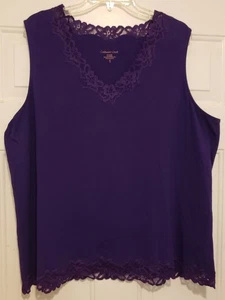 Ladies COLDWATER CREEK Royal Purple Lace Trim Tank Top w/ stretch, Plus 3X - Picture 1 of 1