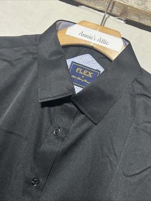 Flex Mens Luxury Collection Button Down Shirt Black Satin Sz L Long Sleeve - Image 1 of 4