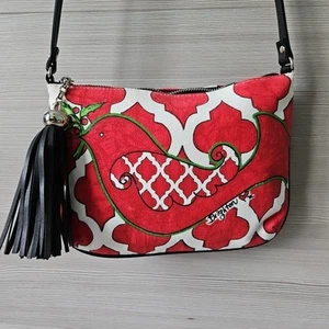 Brighton Love Dove Canvas Shoulder Bag Crossbody Purse Zippered Red Tassel Sz S - Picture 1 of 17