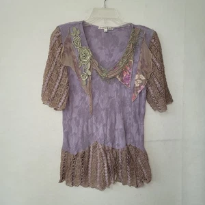 Blusa túnica Spencer Alexis Top para mujer Petite 14 boho de encaje floral bordada - Imagen 1 de 13
