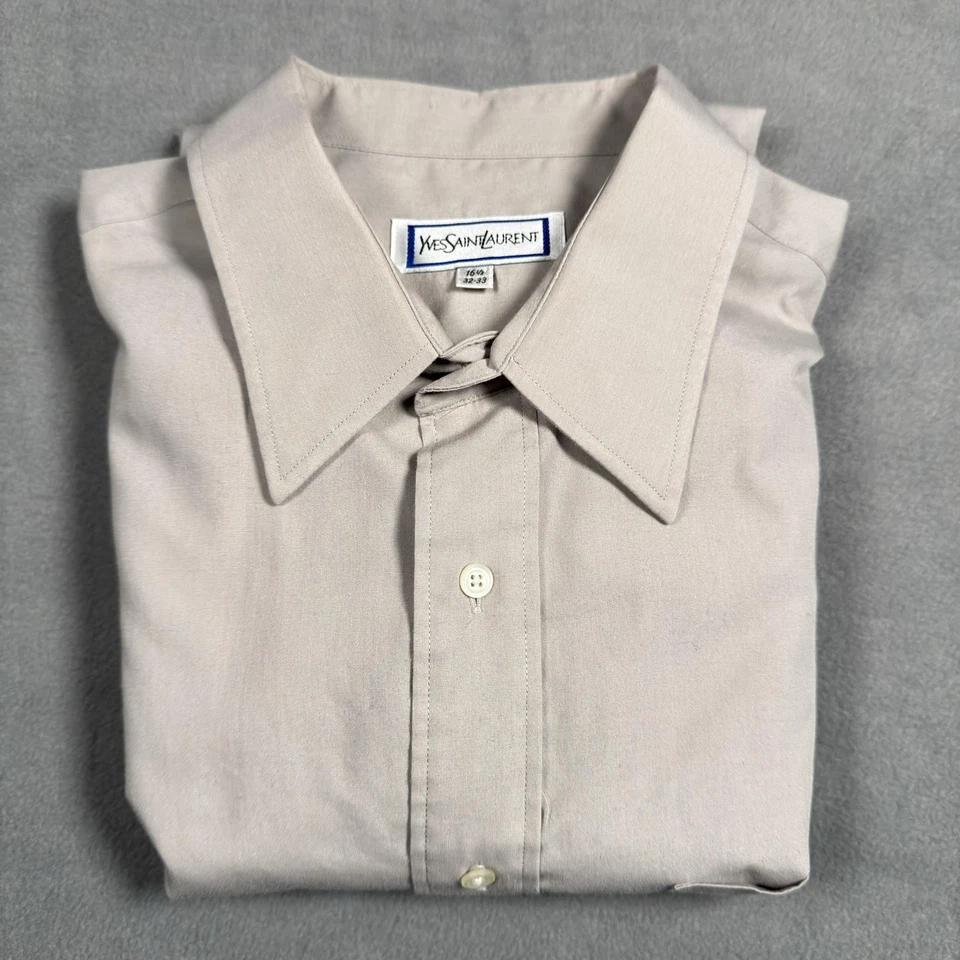 Camisa de Vestir Yves Saint Laurent Para Hombre 16.5 Beige Manga Larga Botón Delantero Clásica Foto 1 de 4