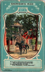 SHERIDANS RITT Hier ist das Ross SOLDAT zu PFERD Militär KUNST Postkarte - Bild 1 von 2