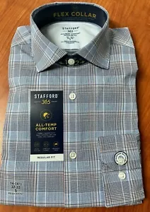 Stafford 365 All-Temp Comfort Fitted Shirt Navy Plaid Small 14-14 1/2 32/33 NWT - Picture 1 of 7