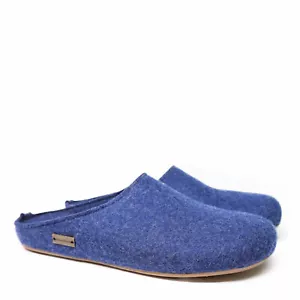 HAFLINGER EVEREST FUNDUS UNISEX COOKED WOOL SLIPPER PLANTAR BLUE REMOVABLE - Picture 1 of 2
