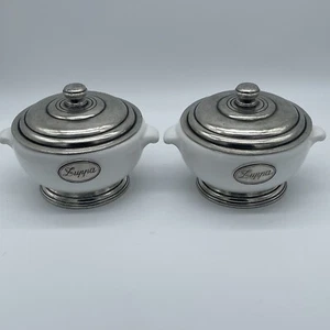 Arte ITALICA Tuscan Vintage Pewter Zuppa Soup Bowl With Lid (set of 2) - Picture 1 of 19