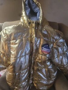 Champion Jacket Mens Size Large Gold Metallic Puffer Nasa Casual Hooded - Foto 1 di 5