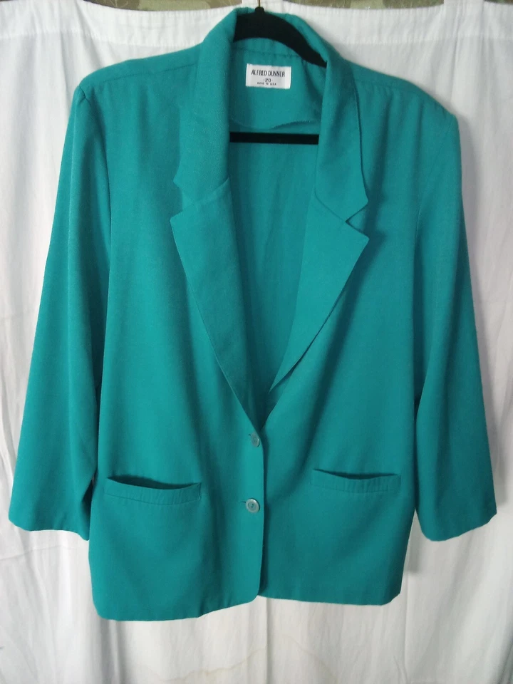 Vintage ALFRED DUNNER  Womens turquoise blue Solid Blazer, Size 20,  - Изображение 1 из 4