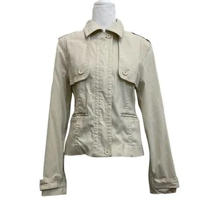 Mac & Jac Beige Retro Raincoat Style Cropped Full Zip Jacket sz 8 Y2K Unique - Picture 1 of 10