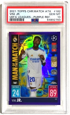 2021-22 Topps Chrome Match Attax UEFA CL Vini Vinicius Jr. 239/299 Purple PSA 10 - Image 1 of 4