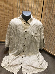 Tommy Bahama Hawaiihemd mit Knopfleiste Seide weiß und khaki gestreift 2XL XXL H34 - Bild 1 von 10