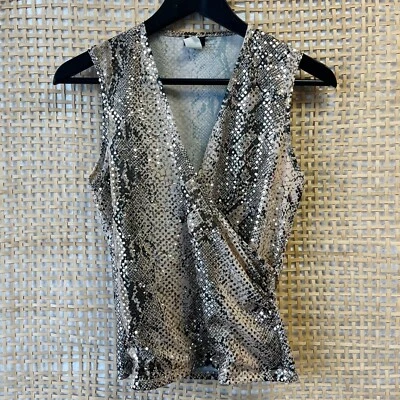 Vintage Y2K 90’s SHAMELESS size Medium Brown Snakeskin Tank Sequins  - Image 1 of 4