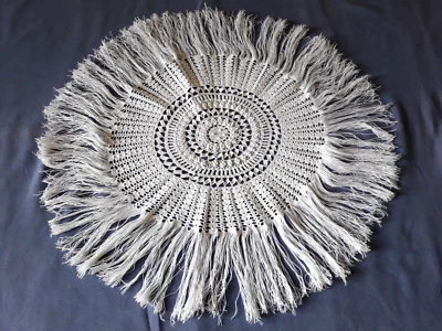 N25 Ancien napperon à franges dentelle de coton au crochet dia54cm cotton doily - Photo 1/4