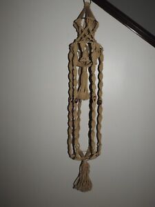 Vintage Macrame Plant Holder Beads Wood 52” Long Large Hanging