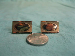 Vintage vergoldete rechteckige Mitte Rohling Oval Manschettenknöpfe Anson CI12 - Bild 1 von 4