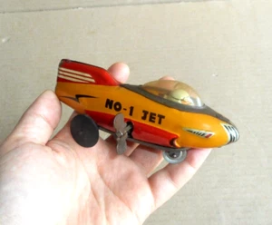 vintage tin toy ASAHI Japan ROUND RACE ROCKET CAR SPACE RACER No 1 JET work -50s - Bild 1 von 13