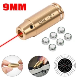 9mm Red Laser Bore Sight Brass Cartridge Bullet Shap Boresighter W/ 6 Batteries - Picture 1 of 9