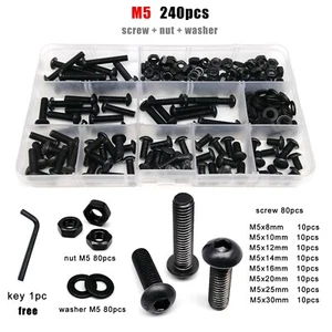 Black Grade 10.9 Steel Hexagon Hex Socket Button Head Screw Bolt Nut Kit M1.6-M8 - Picture 1 of 17