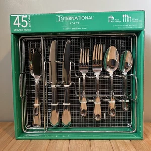 International Forte 45-PC Flatware Set W/Metal Caddy Made for Macy's S.S New - Picture 1 of 14
