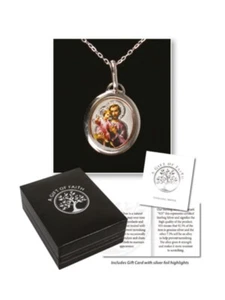 Sterling Silver Necklace with St Joseph Medal - Foto 1 di 1